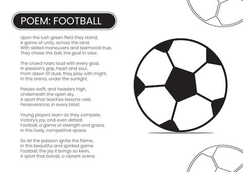 Poem of football in english | Premium Vector #Freepik #vector #ball #football #football-illustration #soccer Soccer Poems, Football Poems, Free Poems, Football Vector, Ball Football, Famous Poems, Teamwork, School Stuff, Premium Vector