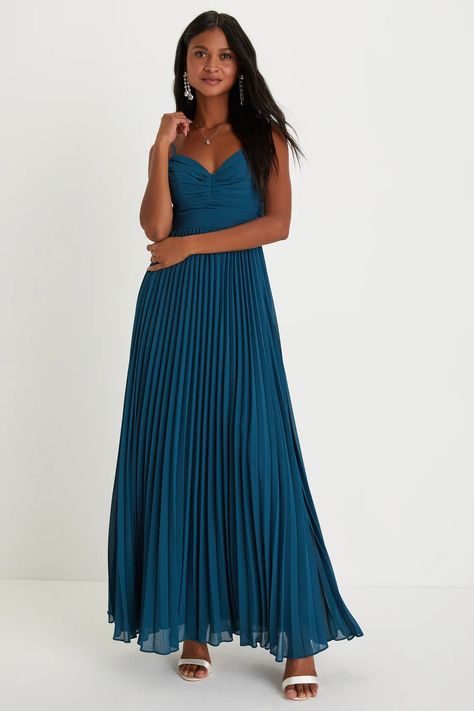 Teal Blue Maxi Dress - Pleated Maxi Dress - A-line Maxi Dress - Lulus Best Maxi Dresses, Winter Formal Dresses, A Line Maxi Dress, Green Bridesmaid Dresses, Bridal Party Dresses, Adhesive Bra, Maxi Dress Wedding, Blue Bridesmaid Dresses, Pleated Maxi Dress