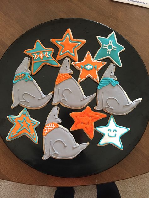 #southwest #cookies #coyotes #stars #bandanas Coyote Cookies Decorated, Cookie Decoration, Sugar Cookie Designs, Cookie Ideas, Cookie Designs, Royal Icing Cookies, Sugar Cookies Decorated, Decorated Cookies, New Hobbies