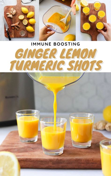 Lemon Ginger Turmeric Shots, Ginger Turmeric Shot Recipe, Ginger Turmeric Shots, Lemon Ginger Turmeric, Ginger Shot Recipe, Lemon Shots, Diy Wellness, Turmeric Shots, Ginger Shot