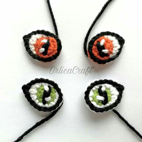 Crochet Anime Eyes, Crochet Cat Eyes, Crochet Eyelashes, Crochet Eyes Free Pattern, Crochet Cat Applique, Cat Applique, Crochet Eyes, Crochet Dragon, Crochet Animals Free Patterns