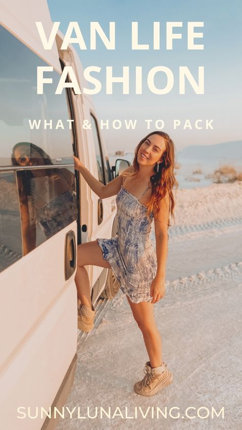 Tap to read my blog on all the clothes I pack for life on the road! Van Life Fashion, Rv Capsule Wardrobe, Van Life Outfits For Women, Van Life Capsule Wardrobe, Van Life Clothes, Van Life Wardrobe, Campervan Outfit, Road Trip Capsule Wardrobe, Vanlife Wardrobe