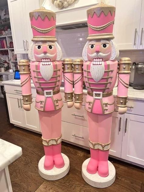 Pink Christmas Outdoor Decorations, Nutcracker Land Of Sweets Decorations, Valentine Nutcracker, Large Nutcracker, Sugarplum Christmas, Pink Nutcracker, Nutcracker Decor, Candy Christmas Tree, Nutcracker Christmas Decorations