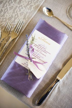 Napkin With Ribbon, Lavender Inspiration, Chef Table, Lavender Wedding Colors, Wedding Catering Menu, Chesapeake Bay Wedding, Lavender Theme, Jewel Hair, Setting Table