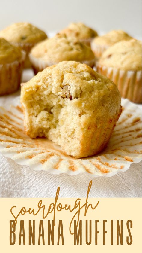 Discard Banana Bread Muffins, Sour Dough Discard Banana Muffins, Sourdough Banana Nut Muffins, Banana Nut Sourdough Muffins, Sourdough Discard Banana Nut Muffins, Sourdough Discard Banana Muffin Recipes, Sourdough Banana Cake Recipe, Banana Discard Muffins, Banana Muffins Sourdough Discard