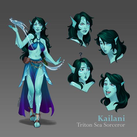 Kailani, Triton Sea Sorceress, for suzucx on insta! Triton Dnd, Character Notes, Water Genasi, Npc Rpg, Dnd Things, Gaming Characters, Epic Drawings, Dnd Races, Female Elf