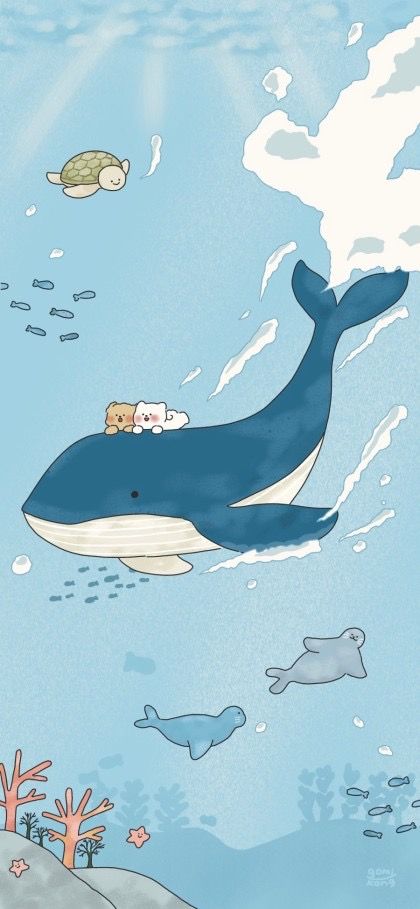 Cute Whale Wallpaper, Whale Wallpaper, Cute Whale, Cute Blue Wallpaper, Images Kawaii, Cute Whales, Flowery Wallpaper, Cute Animal Drawings Kawaii, Wallpaper Nature Flowers