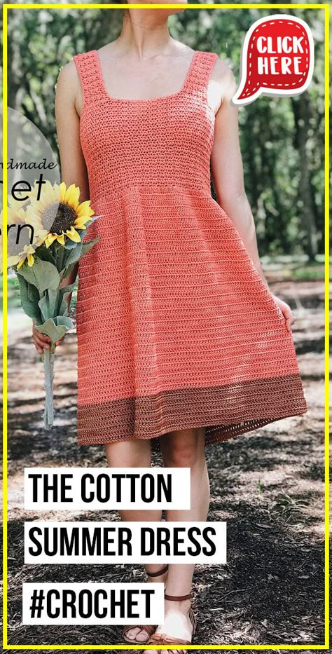 Summer Dress Patterns Free, Vintage Crochet Dresses, Crochet Dress Pattern Free, Simple Dress Pattern, Crochet Summer Dresses, Crochet Knit Dress, Cotton Summer Dress, Summer Dress Patterns, Crochet Skirts