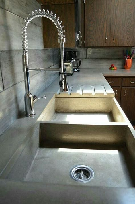 Concrete Countertop Ideas, Ideas Cocina, Kitchen Finishes, Concrete Counter, Concrete Sink, Concrete Kitchen, Contemporary Farmhouse, Kitchen Remodeling Projects, Concrete Countertops