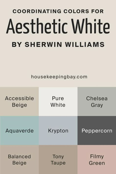 Sherwin-Williams Aesthetic White SW-7035 Coordinating Colors Aesthetic White Sherwin Williams Coordinating Colors, Sherwin Williams Aesthetic White Coordinating Colors, Aesthetic White Sw, Aesthetic White Sherwin Williams, Sherwin William, Gray Floors, Beige Wall Colors, Bedroom 2022, Coastal Paint