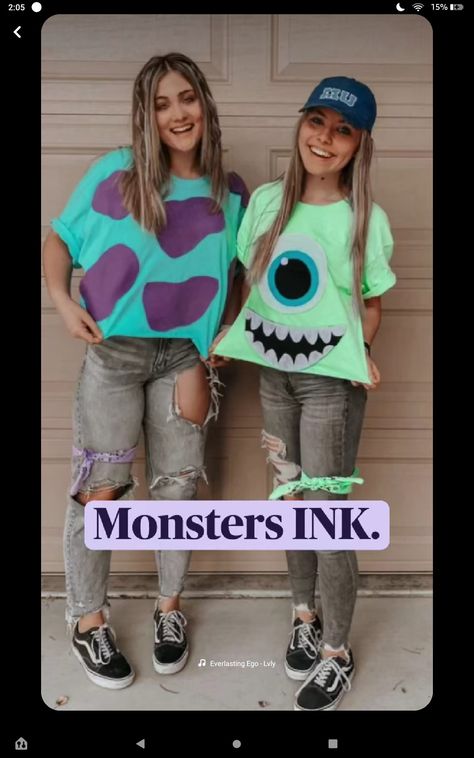 Mike And Sully Costume, Twining Outfits, Sully Costume, Disney Duos, Mike And Sully, Monster Inc Birthday, Twin Day, Friend Costumes, Duo Costumes