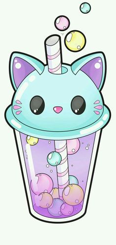 Cute cat boba Bubbles, Kawaii