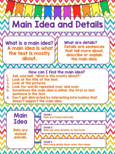 Details Anchor Chart, Main Idea Anchor Chart, Reading Main Idea, Main Idea And Details, Classroom Shop, Teaching Main Idea, Reading Anchor Charts, Third Grade Reading, 5th Grade Reading