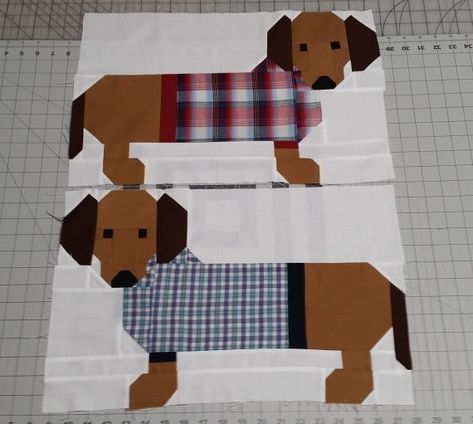 Weiner Dog Quilt Pattern Free, Dogs In Sweaters, Elizabeth Hartman Quilts, Elizabeth Hartman, Weiner Dogs, Memory Quilts, Dog Quilts, Plaid Shirts, Memory Quilt