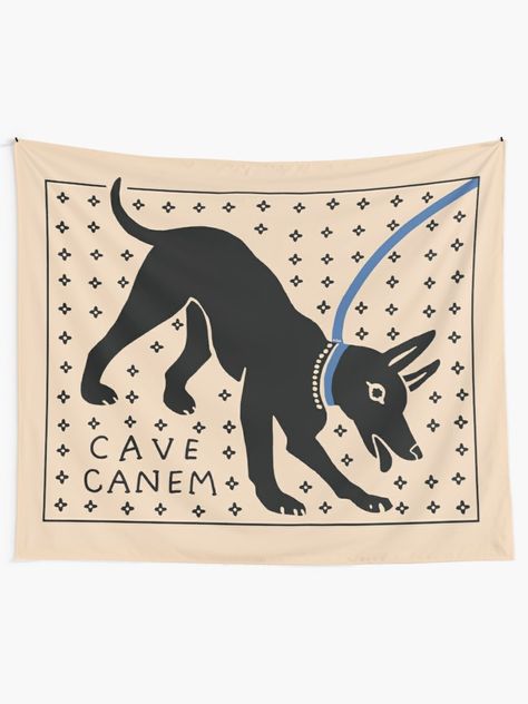 "CAVE CANEM" Wall Tapestry by flaroh | Redbubble Dog Mosaic, Cave Canem, Bedroom Dorm, Pompeii, Tapestry Design, Textile Prints, Wall Tapestry, Color Patterns, A Dog