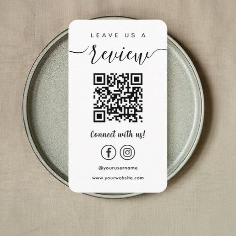 $34.3 | Leave Us A Review Facebook Instagram Qr Code White - professional, qr code, social media, modern, connect with us, leave us a review, script, facebook instagram, white Instagram Qr Code, Menu Design Inspiration, Leave Us A Review, Qr Code Business Card, Google Review, White Business Card, Graphic Design Fun, Instagram Business, Menu Design