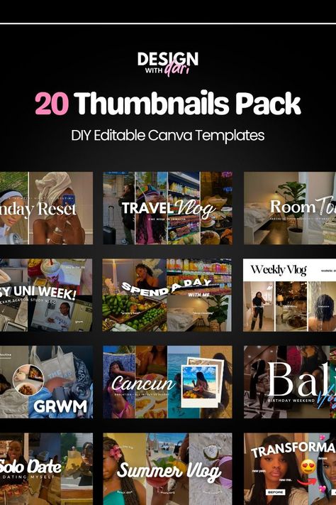 20 YouTube thumbnail templates for vloggers to create branded, eye-catching thumbnails for your videos. #youtubethumbnailtemplates #youtubebranding . #Free_Canva_Fonts #Picture_Collages #Youtube_Thumbnail_Template #Cancun_Resorts Youtube Template, Youtube Video Thumbnail, Youtube Thumbnail Template, Start Youtube Channel, Video Content Marketing, Youtube Video Template, Youtube Business, Youtube Banner Template, Youtube Success