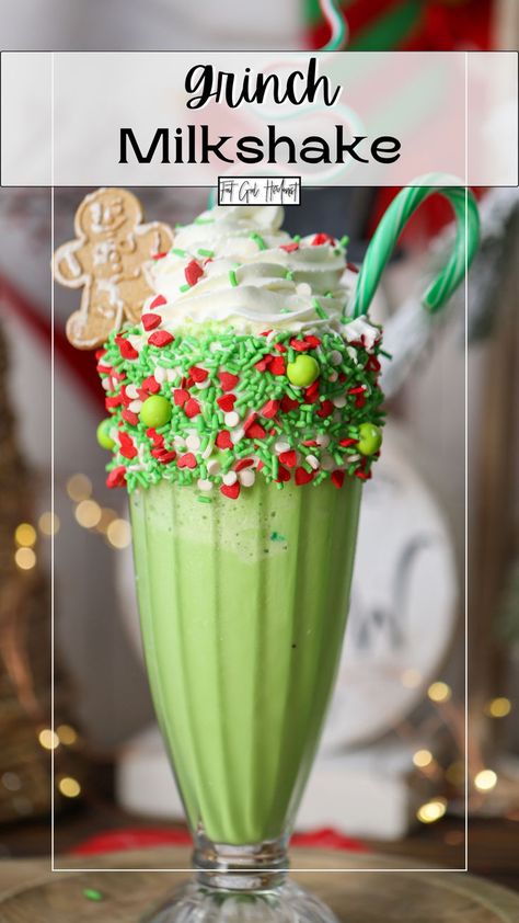 Whip up this festive Grinch milkshake recipe, a fun and delicious green treat made with vanilla ice cream and topped with whipped cream for the perfect holiday dessert! Grinch Christmas Theme, Grinch Recipes, Adele Birthday, Grinch Food, Candy Cane Pie, Cookie Milkshake, The Grinch Who Stole Christmas, Christmas Ice Cream, Ice Cream Shake