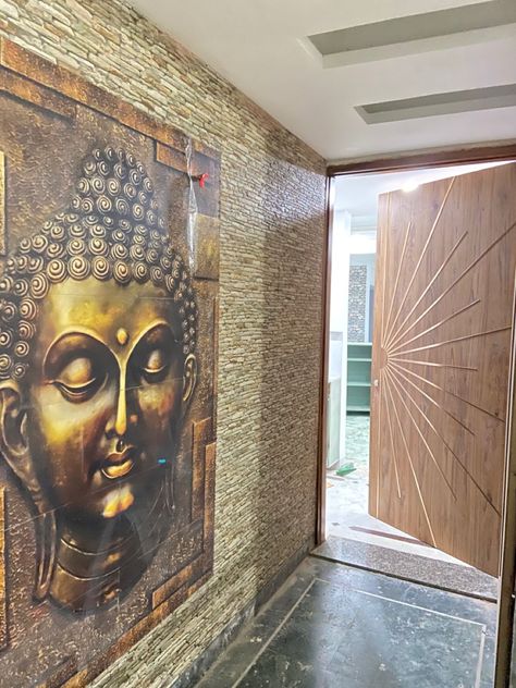 Portico Floor Tiles Design, Buddha Tiles For Wall, Portico Wall Tiles Design Indian, Indian House Front Wall Tiles Design, Exterior Wall Tiles Texture, Wall Design Outdoor, Front Wall Tiles, Tiles Wall Design, Entrance Walls