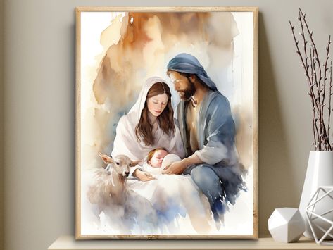 Jesus Prints, Pictures Of Christ, Scene Art, Birth Of Jesus, Jesus Art, Holy Family, Catholic Art, Catholic Gifts, Christmas Wall Art