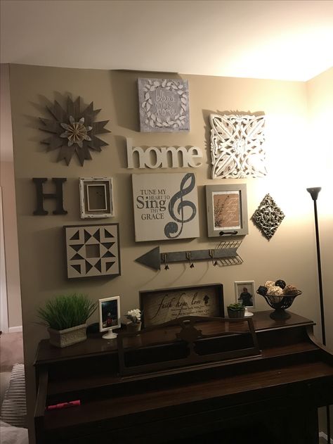 Piano Wall, Piano Decor, Piano Room, Bedroom Walls, Bohemian Living, Gallery Walls, Bohemian Living Room, Wall Finishes, Rustic Wall