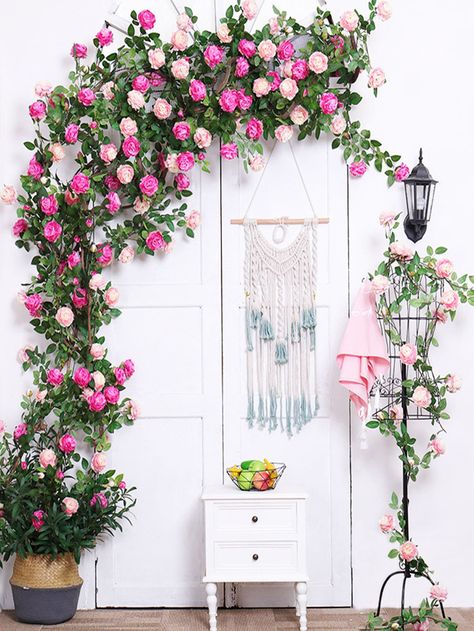 1pc Artificial Flower Vine Decoration Vine Balcony, Rattan Interior, Vine Decoration, Decor Studio, Artificial Peonies, Garden Wedding Decorations, Peony Rose, Fake Flower, Wedding Arrangements