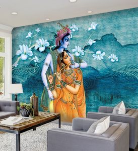 Hindu Couple, Krishna Hindu, Personalized Wallpaper, Mural 3d, Classic Wallpaper, Bright Walls, Art Deco Wallpaper, Wall Decor Design, Krishna Painting