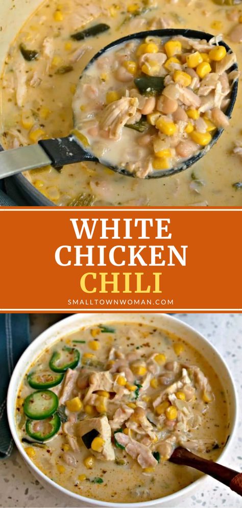 Creamy White Chicken Chili Recipe, Shred Chicken, Chicken Beans, White Chicken Chili Recipe, Creamy White Chicken Chili, White Chili Chicken Recipe, Fall Soup Recipes, Fall Comfort Food, Chili Recipe Easy