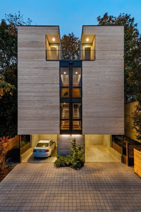 Townhouse Exterior, Build Design, Modern Townhouse, Duplex Design, Floating Stairs, Townhouse Designs, Narrow House, Project Inspiration, Modern Exterior