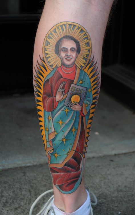 Carl Sagan, Cosmos, Tattoo Carl Sagan Tattoo, Carl Sagan Cosmos, Cosmos Tattoo, Science Tattoo, Tattoos Pinterest, Weird Tattoos, Sleeves Ideas, Carl Sagan, Beauty Tattoos