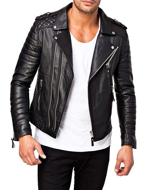 Quilted Sleeves, Lambskin Leather Jacket, Men's Leather Jacket, Classic Jacket, Moto Style, Leather Skin, Biker Leather, Genuine Leather Jackets, Leather Biker Jacket