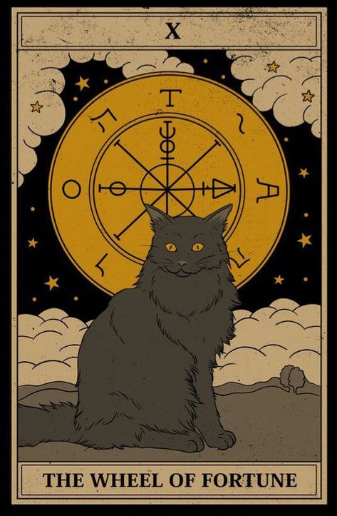 Wheel Of Fortune Tarot, Wall Decor Tapestry, Vintage Tarot, Boho Mandala, Tarot Cards Art, Mandala Tapestry, Tarot Art, A Black Cat, Wheel Of Fortune