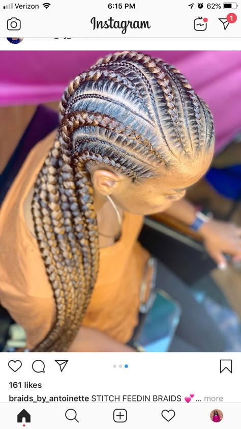 Cornrows Front Box Braids Back, 6-8 Feedin Braids, 12 Feed In Braids Straight Back, 5 Feed In Braid Styles, Stitch Braid Styles, Straightback Cornrows Braids, 6 Feed In Braids Hairstyles, Big Cornrows Hairstyles, Long Cornrows