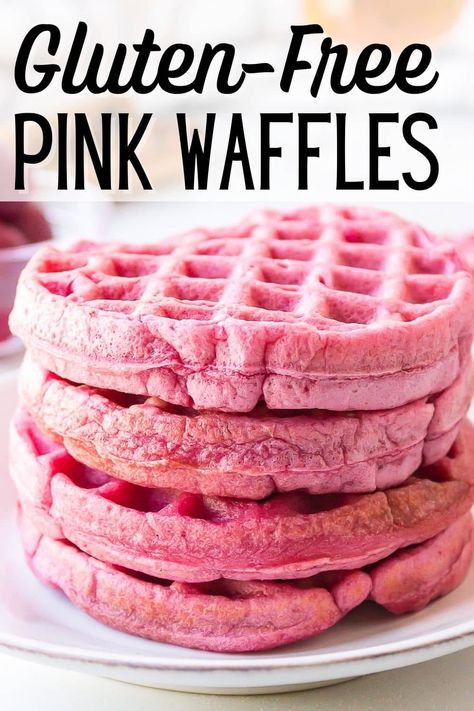 Pink Waffles are a fun recipe to serve for Valentine’s Day, Easter, or a girl’s birthday. Beets add a beautiful color plus nutrition to this classic breakfast dish. This recipe can be made both gluten-free and dairy-free. Everyone loves these yummy waffles. Pink Waffles, Gluten Free Valentines, Yummy Waffles, Valentines Breakfast, Healthy Waffles, Vegan Waffles, Waffle Maker Recipes, Strawberry Waffles, Gluten Free Waffles