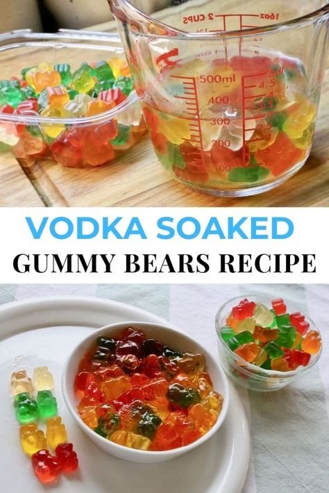 Spiked Gummy Bears, Vodka Soaked Gummy Bears, Gummy Bears Soaked In Vodka, Boozy Gummies, Vodka Gummy Worms, Alcohol Gummies, Vodka Gummy Bears Recipe, Alcohol Gummy Bears, Drunken Gummy Bears