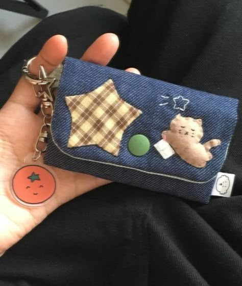 * • Instagram Felt Wallet Pattern, Sewn Wallet, Pouch Aesthetic, Felt Wallet, Embroidered Pouch, Pouch Keychain, Fabric Keychain, Sew Wallet, Pouch Diy