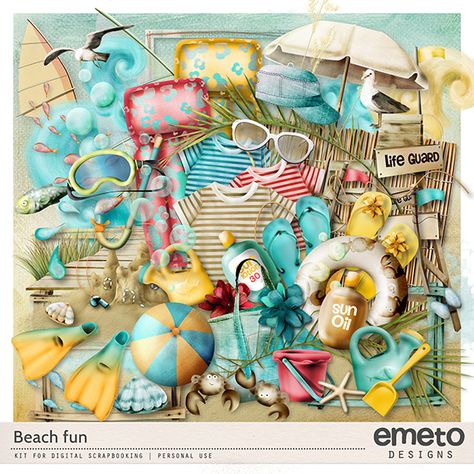 Beach Fun Scrapbook Paper Projects, Free Digital Scrapbooking Kits, Scrapbook Kits Free, Scrapbooking Freebies, Beach Clipart, Scrapbook Collection, Digi Scrapbooking, Architecture Collage, Glue Book