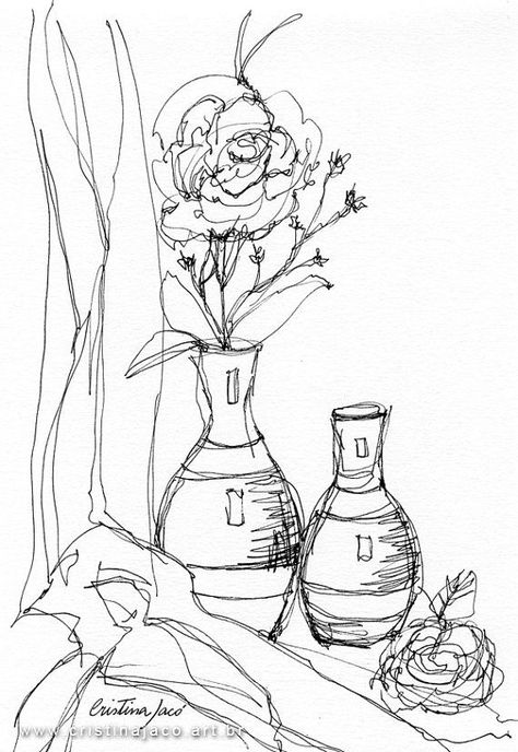 Still life drawing - Line drawing - black and white art original art - impressionist pen drawing on paper - fine art by Cristina Jacó Pen Textures, Art Warmups, Environment Drawing, Contour Drawings, Still Life Sketch, Contour Line Drawing, Drawing Black And White, Contemporary Drawing, Architecture Drawing Sketchbooks