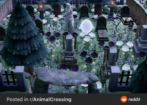 Animal Crossing Cemetery, Animal Crossing Spooky, Acnh Gothcore, Acnh Witchcore, Acnh Halloween Island Ideas, Cemetary Ideas, Acnh Witchy, Spooky Island, Spooky Cemetery