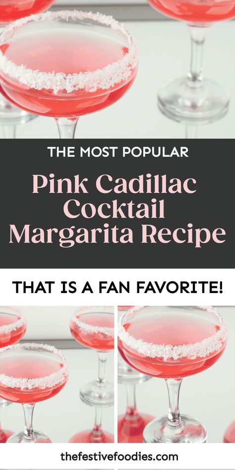 Pink Cadillac Cocktail Margarita Recipe Cadillac Margarita Recipe, Bachelorette Food, Cadillac Margarita, Fresh Appetizers, Cocktail Margarita, Martinis Drinks, Colorful Drinks, Lime Salt, Pink Cocktails