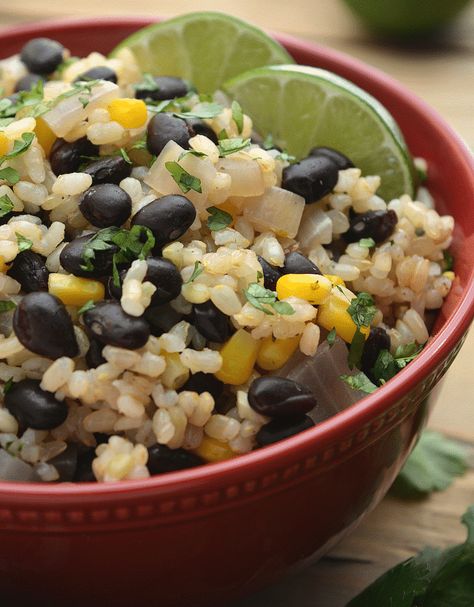 Recipe Image Lime Rice Recipes, Black Beans And Rice, Vegan Mexican Recipes, Burrito Bowls, Lime Rice, Vegan Recipes Healthy, Limes, Black Bean, Vegan Eating