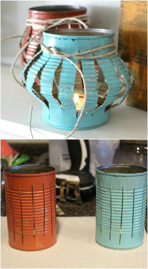 Upcycled Tin Can Tea Lanterns Hantverk Diy, Garden Lantern, Diy Copper, Lantern Designs, Lantern Ideas, Tin Can Crafts, Dekor Diy, Garden Lanterns, Diy Outdoor Decor