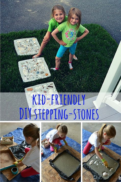 Here's an easy DIY project that's easy enough for kids to do (with a little supervision). Make concrete stepping stones using a pizza box and seashells. Fun! Diy Stepping Stones, Kids Bob, Decoration Beton, Concrete Stepping Stones, Stepping Stones Diy, Desk Diy, Garden Stepping Stones, Pizza Box, Garden Steps