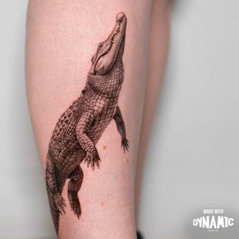 Artist on Instagram: @courtneymeerman  Shop now:⁠ www.dynamiccolor.com Dragon Tattoo Realistic, Dragon Tattoo Outline, Dragon Tattoo Images, Bearded Dragon Tattoo, Really Bad Tattoos, Alligator Tattoo, Crocodile Tattoo, Lizard Tattoo, Insect Tattoo