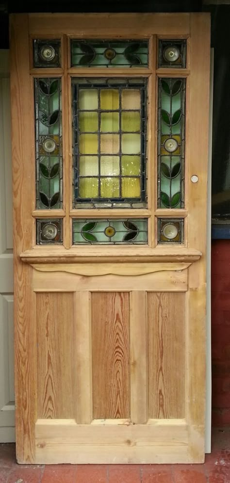 Stained Glass Door Design, Antique Front Doors, Side Door Ideas, Stain Glass Front Door, Glass Panel Front Door, Edwardian Doors, Regency Cottage, Edwardian Interiors, Stained Glass Front Door