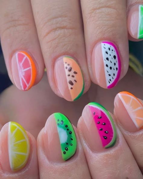 27 Top Nails Summer 2024 Trends: Chic & Vibrant Designs - divagaze.com Trendy Summer Nails 2023, Summer 2024 Trends, Fruit Nail Designs, Deco Fruit, Fruit Nail, Fruit Nail Art, Top Nails, Summery Nails, Vibrant Nails