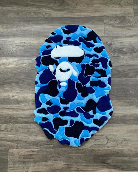 🦍💧32in Camo Bape Rug 💧🦍 -SOLD❗️ - -Anything you imagine can be created💪🏽 - -DM for Commissions 🌴 - #U #fyp #tuftingart #aesthetics #tufttheworld #tufting #rugdesigner #rugdesigns #carpetdesign #tuftdesign #carpets #rugdesign #rugs #rugsusa #rug #carpet #rugmaking #ignorantrugs #art #bape #abathingape Bape Rug, Bape Clothing, Bape Camo, Hypebeast Room, Graphic Rug, Dream Apartment Decor, Good Presentation, Teen Room Decor, Blue Camo