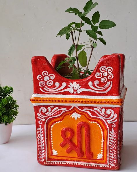 Tulsi pot painting idea.
Watch the full video on my YouTube channel. Tulsi Pot Design Painting, Tulsi Painting, Tulsi Pot Painting Ideas, Tulsi Pot Design, Pot Painting Ideas Creative, Thulasi Plant Decoration, Poila Boishakh, Thulasi Plant, Aipan Art