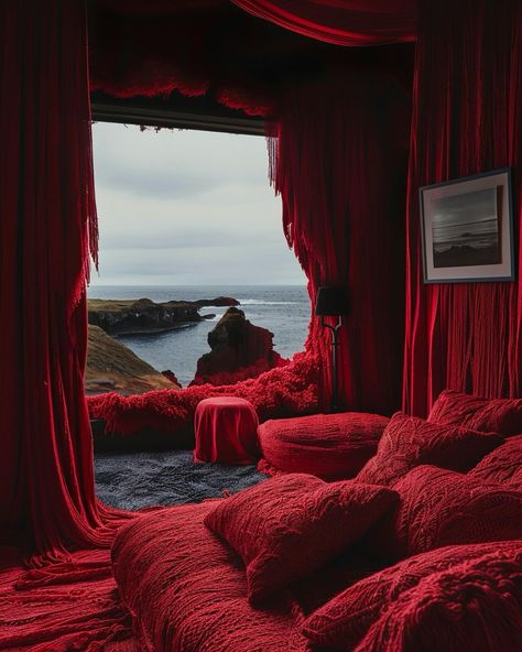 i see red house 🥩🧣🧧♦️✂️ Red Hotel Room, Scifi Bedroom, Red Room Aesthetic, Red Bedroom Design, Red Hotel, House Models, Villa Rosa, Tony Soprano, I See Red