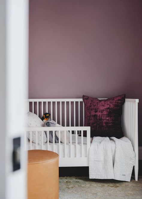 Lavender Kids Room, Purple Painted Room, Dark Pink Nursery, Purple Room Paint, Purple Toddler Bedroom, Purple Playroom, Purple Toddler Room, Purple Wall Bedroom, Purple Kids Bedroom